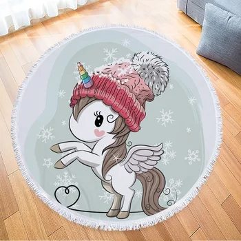 

Creative Cute Unicorn Mandala Tassel Beach Throw Large Round Elephant Beach Towel Picnic Blanket Mat Pool Tapestry Yoga Mat