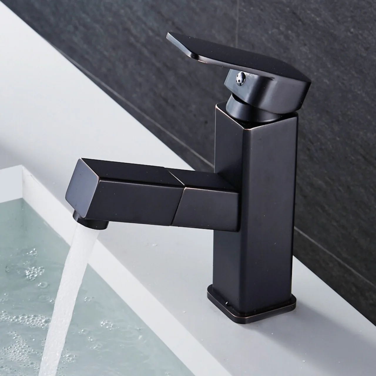 

Black matte pull-out basin, hot and cold water faucet, copper basin, hand basin basin washbasin.