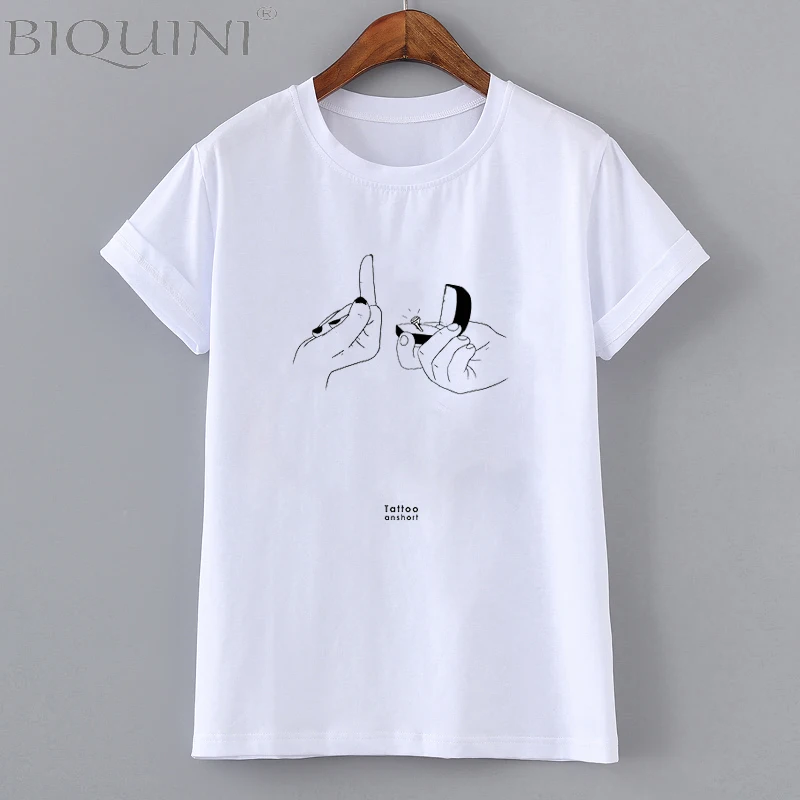 

Abstract Funny and funny Summer T Shirt Women Casual Print Tops Women Loose Short Sleeve Cotton Tshirt Female Harajuku T-Shirt
