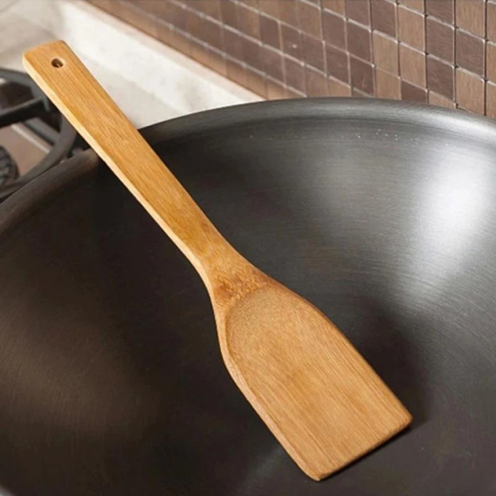 1 шт. 30 см Натуральная бамбуковая деревянная кухонная лопатка с прорезями ложка для перемешивания держатель кухонная утварь лопатки для вока поставка 1070gA