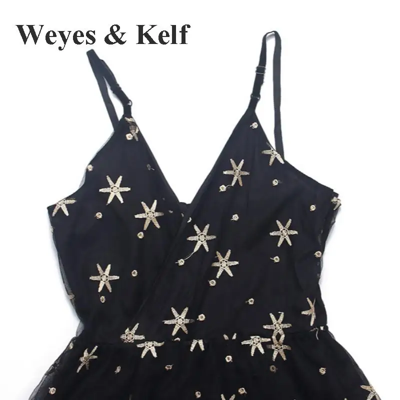 Женское фатиновое платье без рукавов Weyes & Kelf Черное длинное макси с вышивкой и