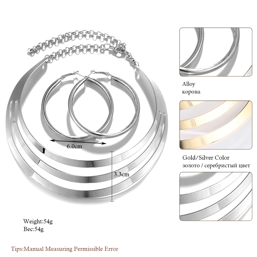 Meyfflin панк Ювелирный Набор для женщин Модный золотой серебряный цвет колье ожерелье и серьги-кольца вечерние аксессуары