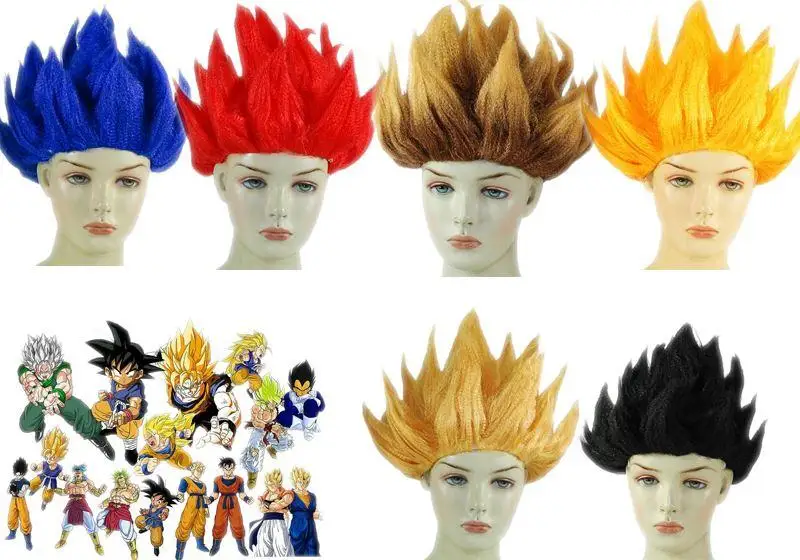 

DHL 20pcs/Lot Anime Dragon Ball Goku Party Halloween Costume Cosplay Wigs 6 colors Bragon Ball Party Supplies Red Blue Yellow
