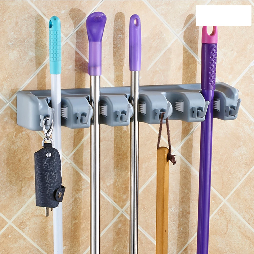 

PP Plastic Broom Holder Multifunctional Brush Wall Mounted Mop Storage Rack Grey Mop Holder Hanging Gardening Tools Organizer