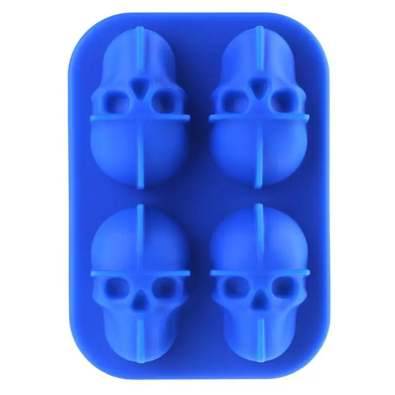 4 отверстия череп льдогенератор 3D кости шар конфеты бар кухонные инструменты Гаджеты 4 сетки силиконовые виски 3D ледяной шар форма ледяной лоток - Цвет: 4 Grids dark blue