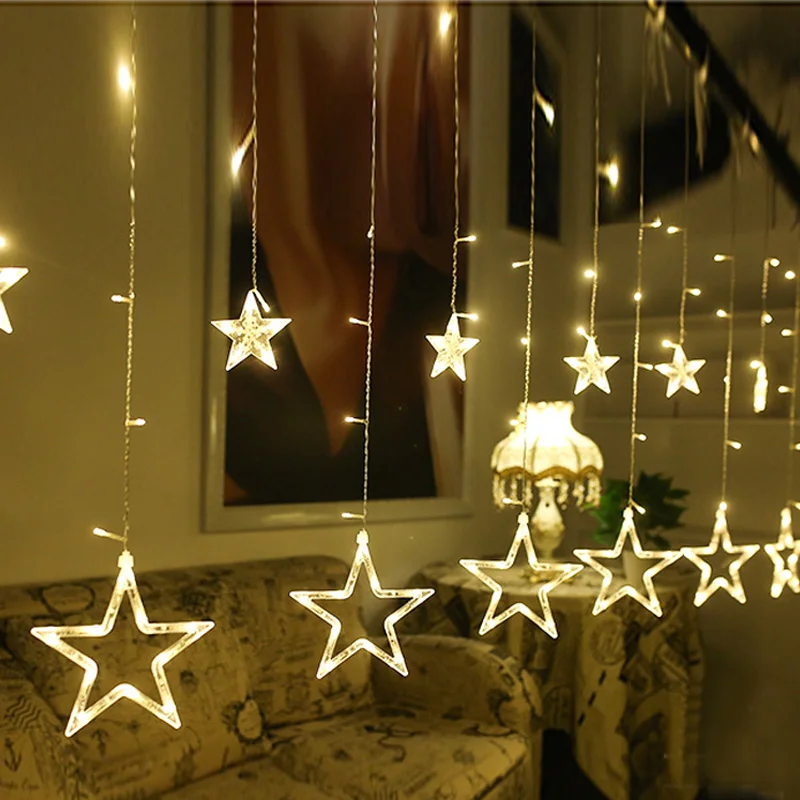 

EU Plug 10PCS Star LED Curtain string light 4M 138LEDs icicle string Light New Year Party Wedding Holiday Christmas Light Deco