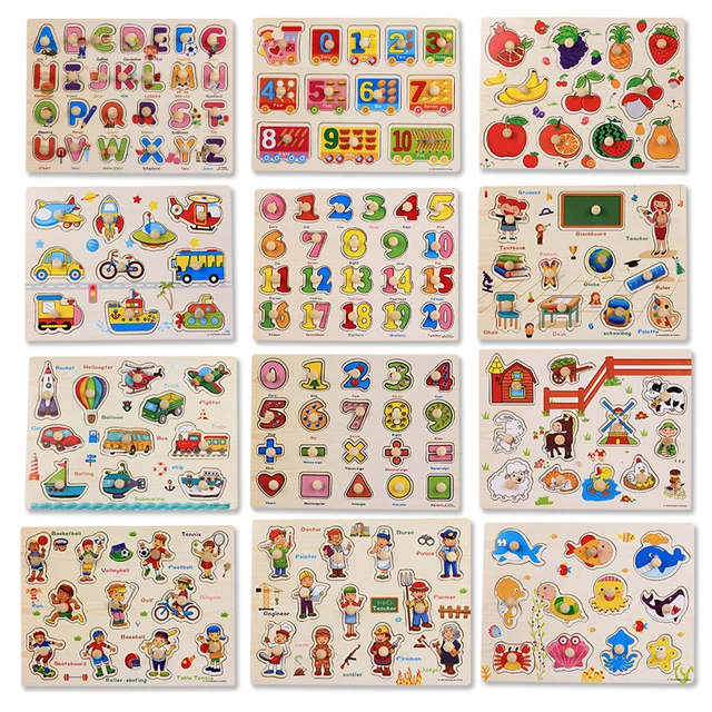 30cm Kid Early educational toys baby hand grasp wooden puzzle toy alphabet and digit learning education child wood jigsaw toy 4