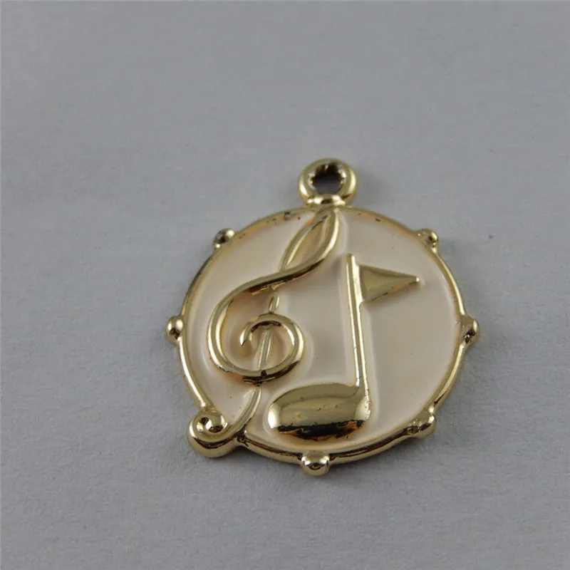 

JulieWang 5PCs Mini Charm Alloy Rose Gold Color Round Musical Note Pendant Charms Handmade Hanging Tops