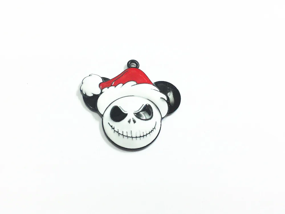 

Newest ! 42mm*38mm 10pcs/lot Black Skull Minnie With Christmas Hat All Enamel Pendants