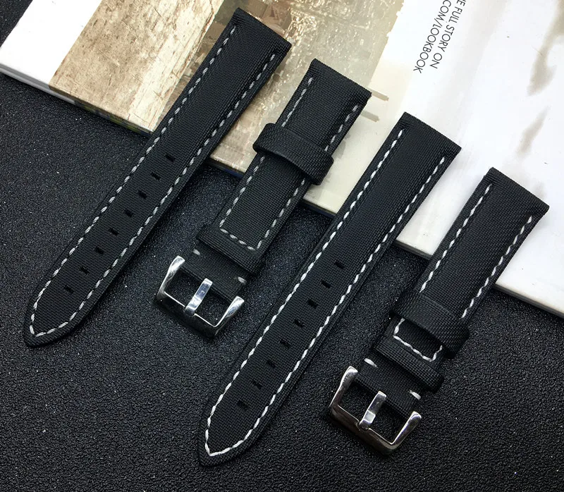 

Black 20m Imported nylon fiber inner real leather strap Watchband for IWC Hamilton for Breitling Watch Strap band Man Accessorie