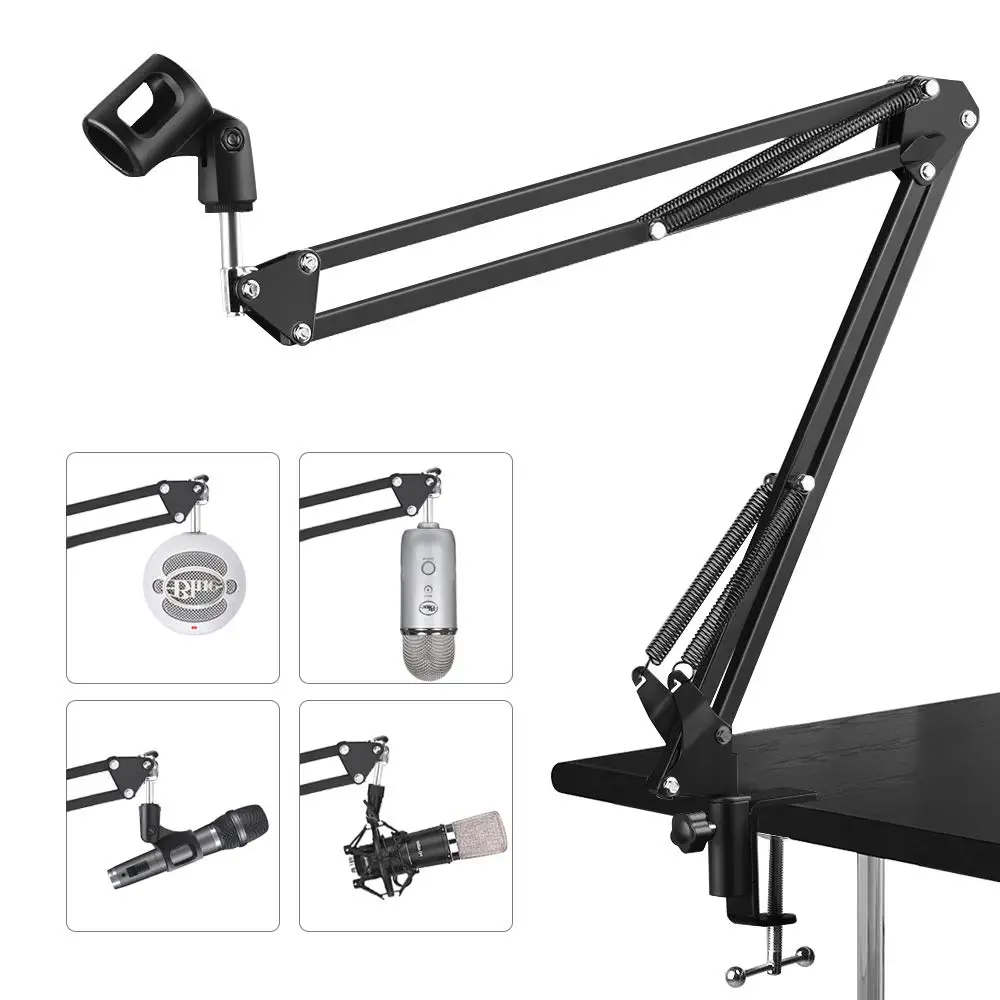 Economici Regolabile Microfono Boom Suspension Scissor Braccio Del Supporto di realizzata in Resistente Acciaio Inox con Morsetto Da Tavolo Adatto per il Blu Yeti