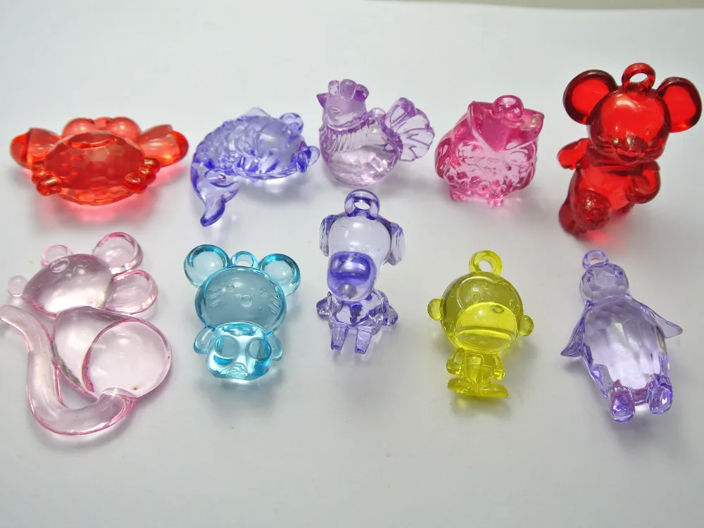 

10 Assorted Transparent Acrylic Large Animal Pendants Funny Charms Kids Craft