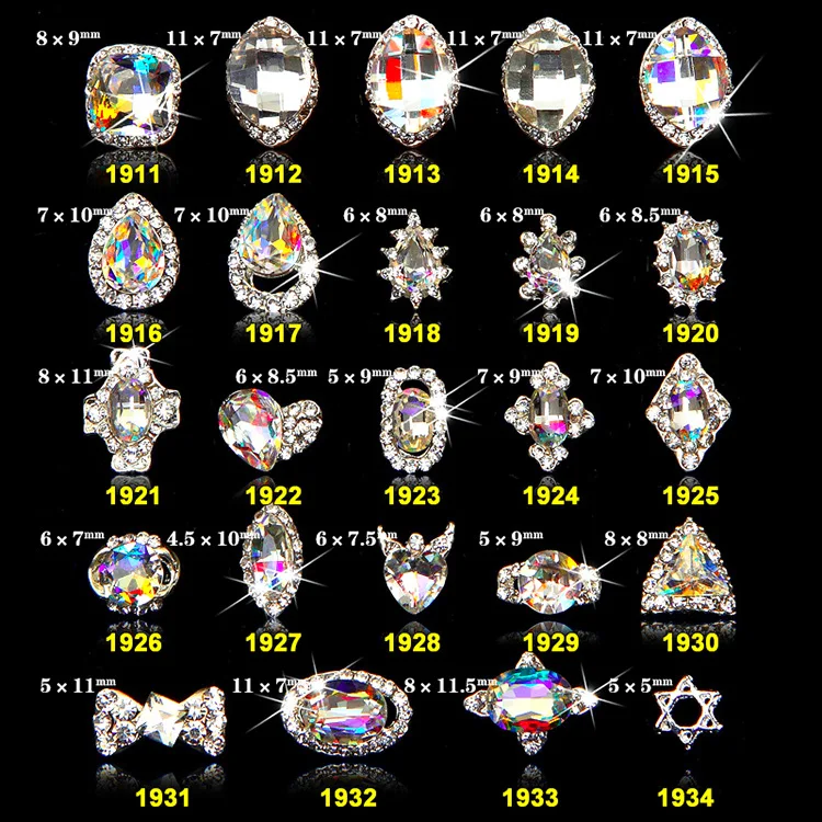 Zircão de Vidro Pces Nova Cristal Decorativo Strass Oval Lágrima Glitter Liga Diamante Unha Arte Suprimentos y 1911 1934- 100 2020 ab 3 Strass e decorações