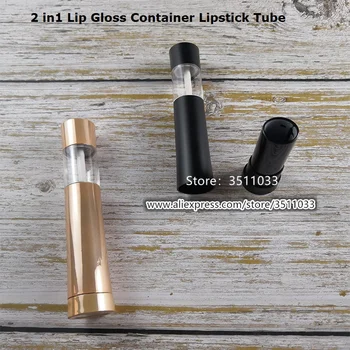 

50pcs New 2 in 1 Slim Empty Plastic Small Lip Gloss Tube DIY Gold Double Edge Lip Rouge Package Black Beauty Lipstick Container