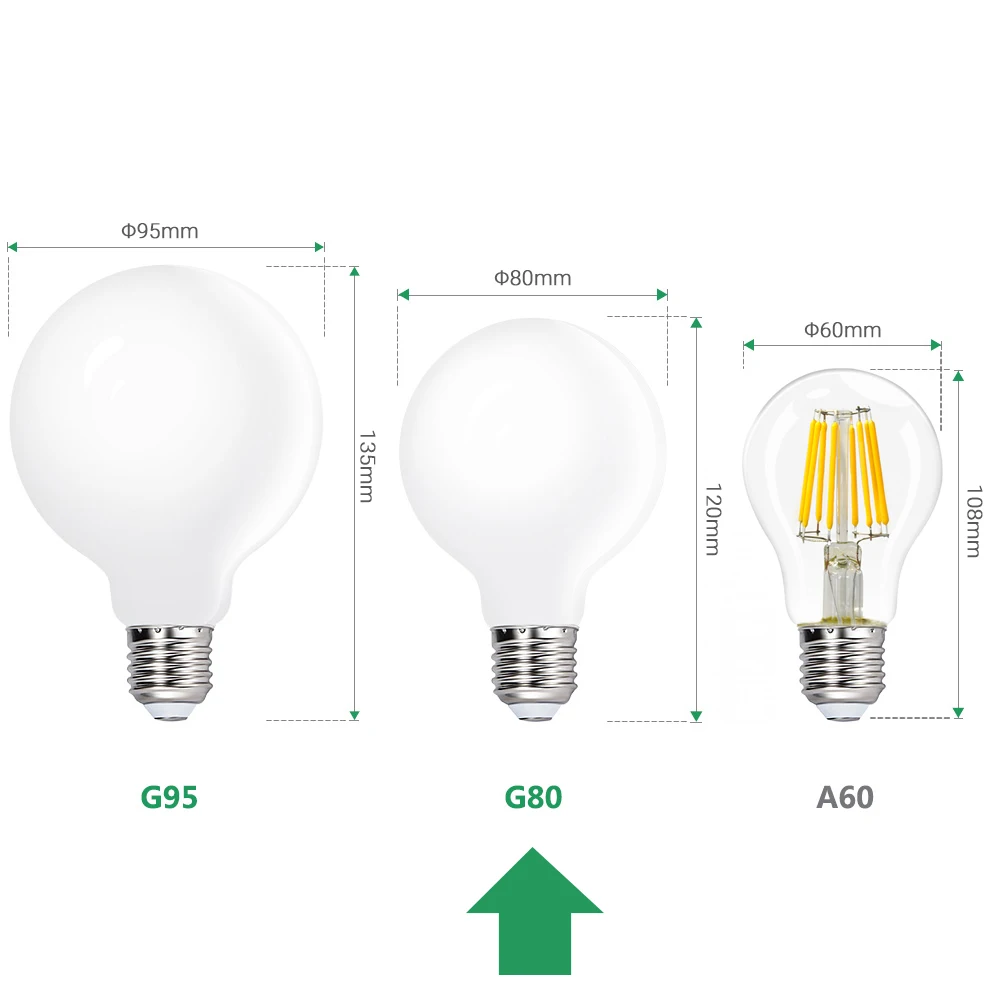 Edison E27 G80 Led Globe Light Bulbs Type G Energy Saving Led Light Bulb Diameter 80mm 6w Warm White 3000k With Glass Lamp Shade Led Bulbs Tubes Aliexpress