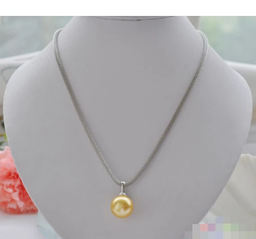 

P3861 17" 16mm golden round SOUTH SEA SHELL PEARL NECKLACE PENDANT ^^^@^Noble style Natural Fine jewe FREE SHIPPING