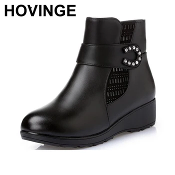 

HOVINGE Rhinestones wool shoes genuine leather boots fashion shoes woman snow boots 2018 new women boots winter ankle boots