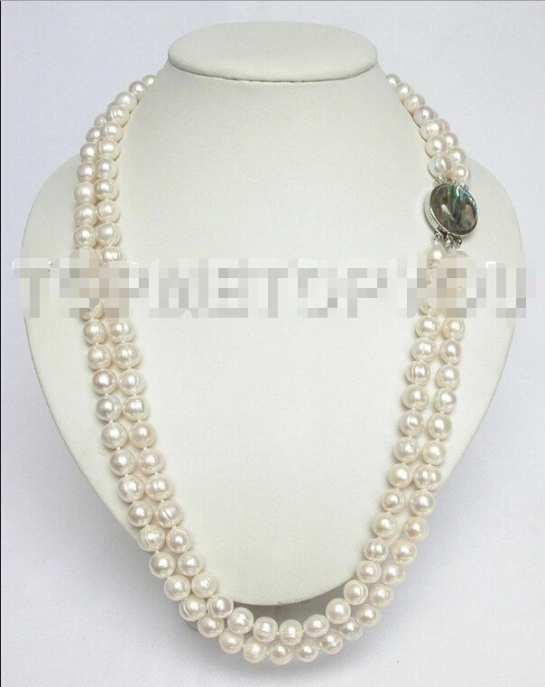 

shipping Genuine 24"-25" 2rows 10mm white FW pearls necklace abalone shell E601