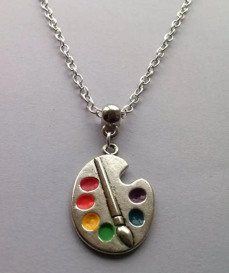 

2019 new Silver Artist Palette Necklace,Artist Necklace,Enamel,Multicolour,Artist Gift,Painter Necklace long,Handmade Gift women