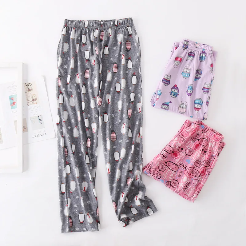 

2019 Autumn 100% cotton Women sleep bottoms Female loose plus size nighty trousers sleepwear pyjama Ladies Cartoon pajama pants