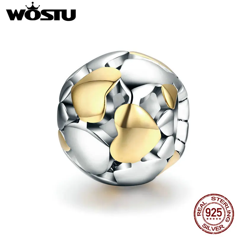 

WOSTU 2019 NEW 925 Sterling Silver Luminous Heart & Gold Heart Charms Beads fit Charm Bracelet S925 Jewelry Lover Gift FIC537
