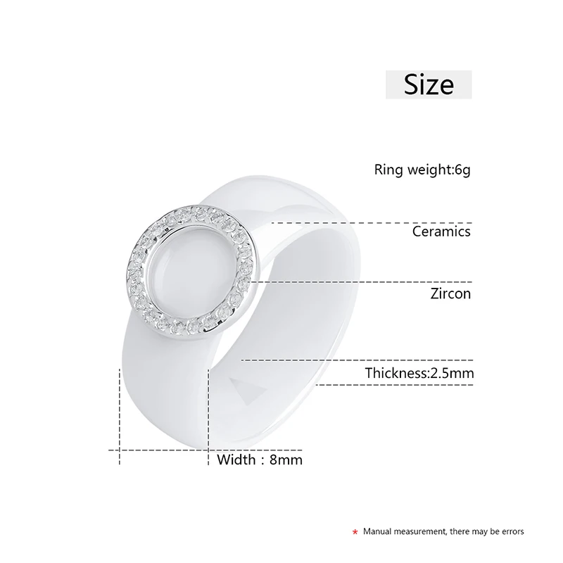 Circle Crystal Rings 8mm Width Healthy Ceramic Rings Circle Shape Women Wedding Engagement Gift Wedding Rings Silver Rings
