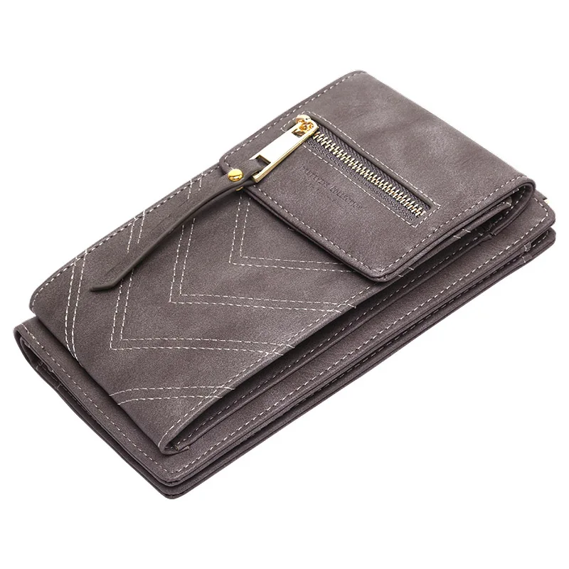 Женский кожаный кошелек на плечо, сумка для телефона, чехол, женский многофункциональный кошелек для монет, паспорта, держатель для карт, клатч для девушек - Цвет: Dark Grey