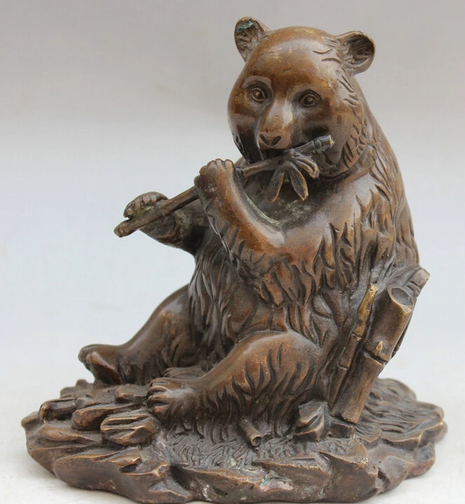 

150610 S1372 6" Chinese Bronze Feng Shui animal panda bearcat eat bamboo Statue sculpture discount 30% (C0324)