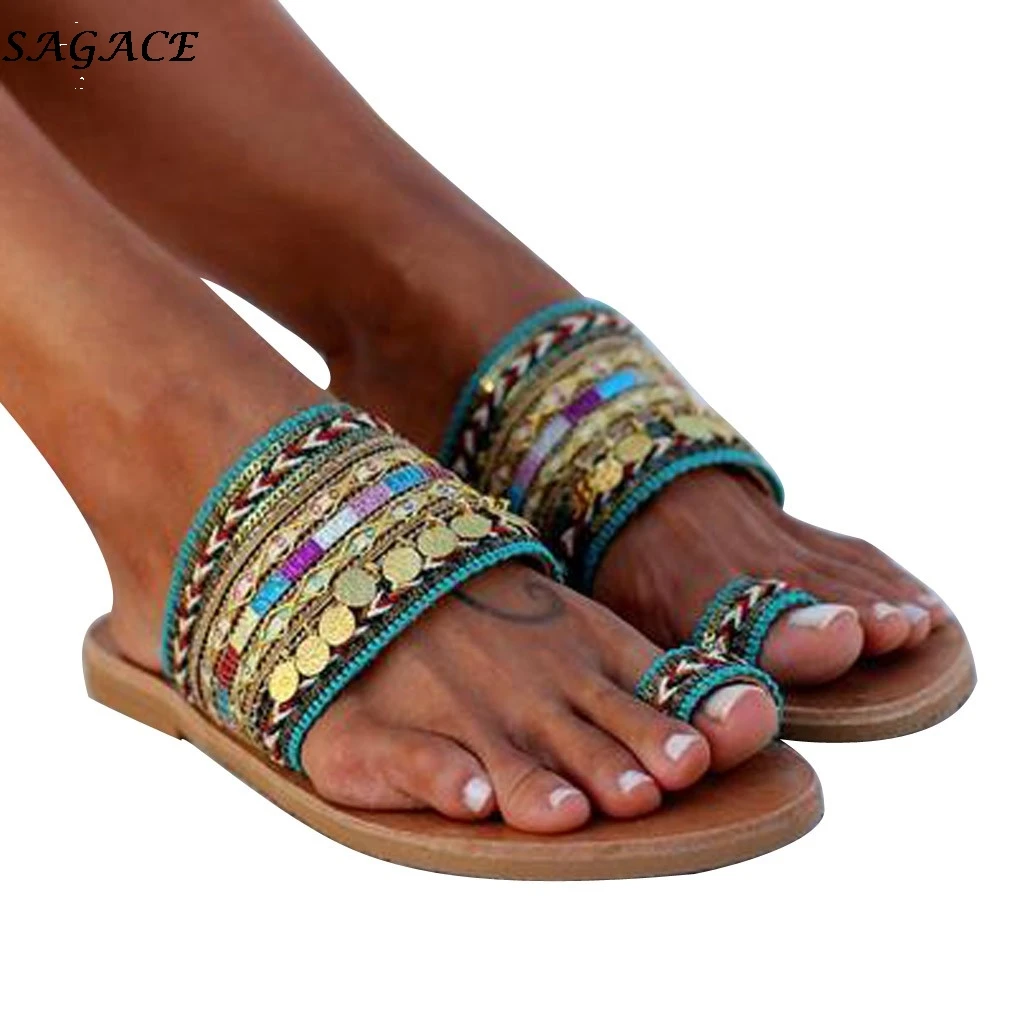 

SAGACE Slipper Women National pattern Weaving Sandals Flip-Flops summer Handmade Boho Flip Flop Flat slippers sapatos femininos