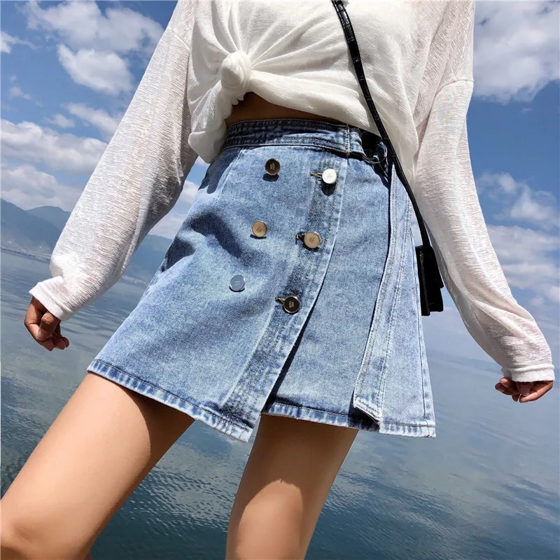 

Sexy Pencil Denim Skirts Women Skirt Single-breasted High Waist Bodycon Mini Skirt Female Streetwear Jeans Summer Skirts 2019