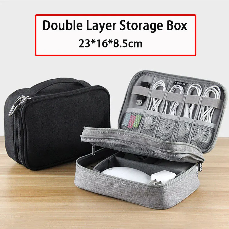Najtaniej Wodoodporna 2 warstwy USB torba do przechowywania kabli elektronicznych organizator pokrowiec na cyfrowe gadżety podróży telefon komórkowy ładowanie mobilne uchwyt ładowarki