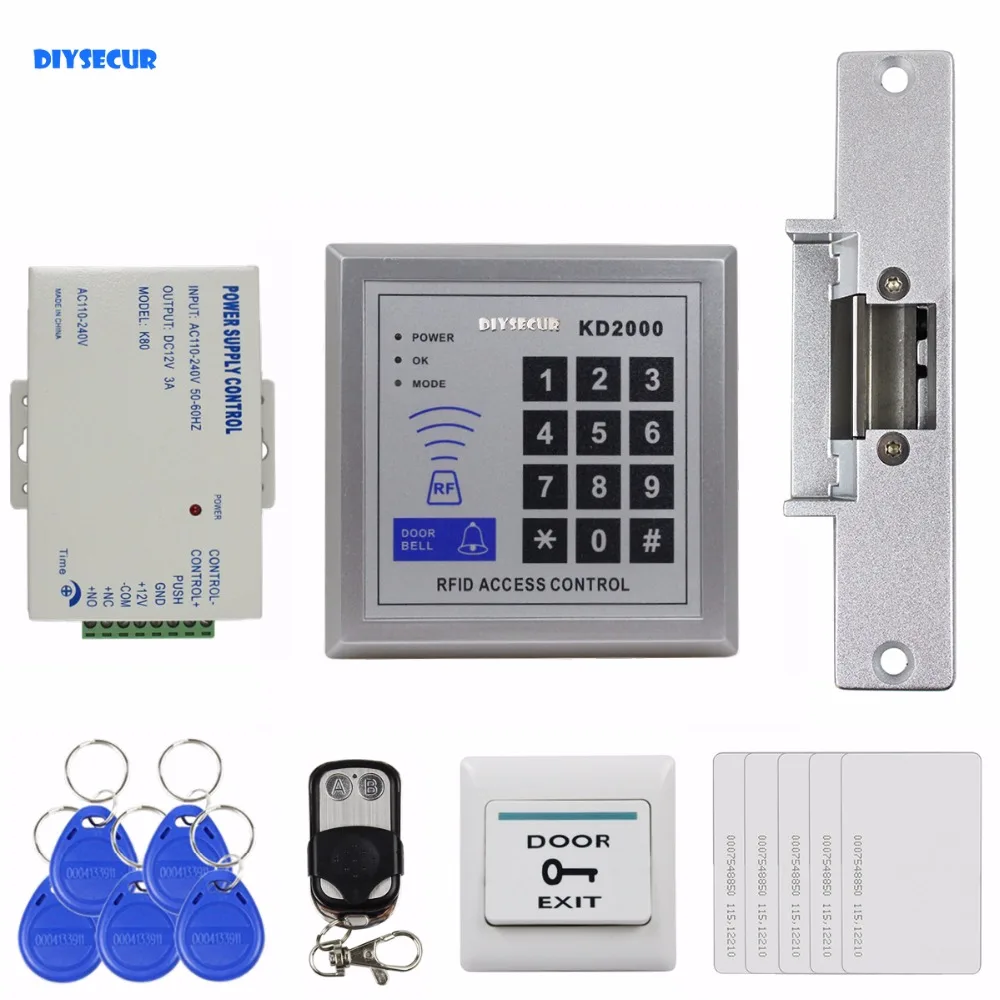 

DIYSECUR DIY Full Kit Set 125KHz RFID Keypad Access Control System Security Kit + Electric Strike Lock KD2000