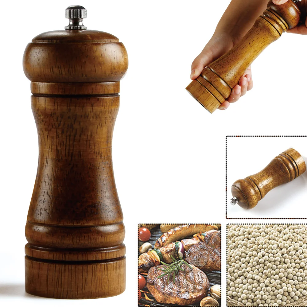 5 Inch Wooden Classical Salt & Pepper Mills Handheld Salt Pepper Spice