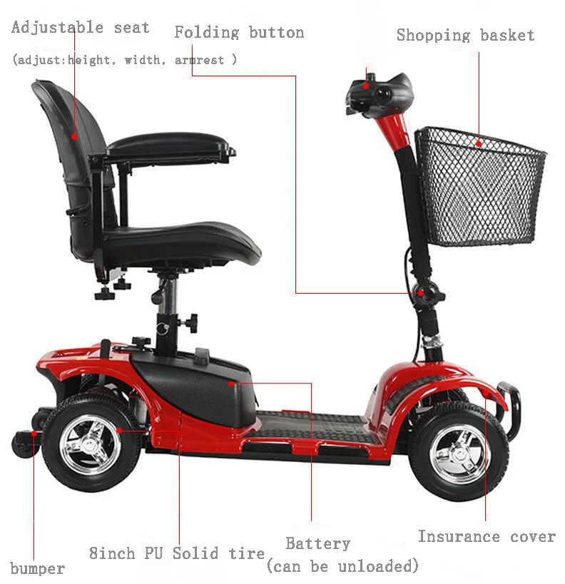 Best ENGWE High quality Electric 4 Wheelchair Portable Medical Scooter for Disabled Elderly 4-Wheel Electric Travel Scooter for Adult 28