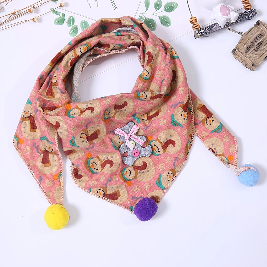 

Children's Scarf Christmas Snowman Triangle Winter Animal Print Neck Warm Knitted Collar With Ball Girls Baby Kids Scarf lic