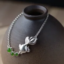 Женский серебряный браслет, Серебро s925, стиль, Серебряная Инкрустация природным камнем, Модный Ювелирный Браслет, маленькая золотая рыбка, жемчуг