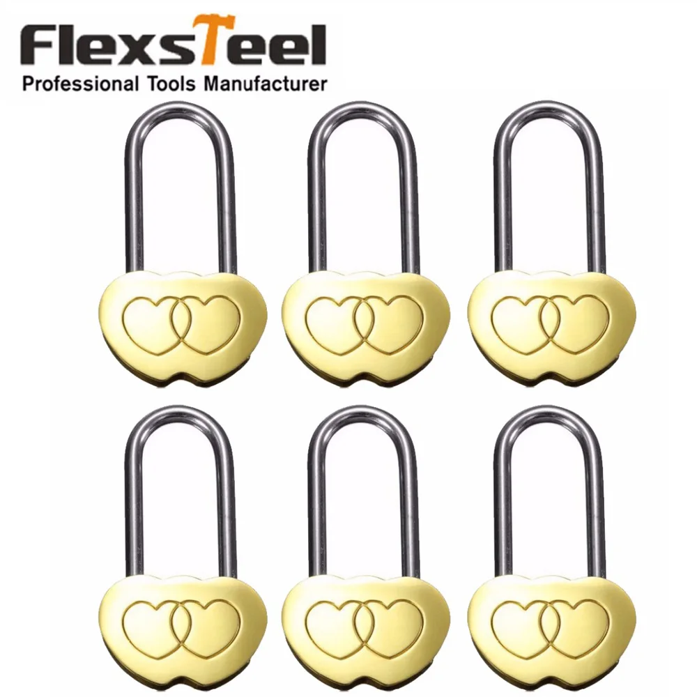 6 Pieces Mini Brass Padlock Love Lock Wish Lock Engraved Double Heart Valentines Anniversary Day