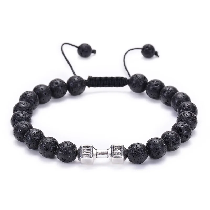 

Distance Bracelets Friendship Relationship Jewelry Couple Bracelets GYM Dumbbell Lava Rock Bracelets Bangle For Man Unisex Gifts