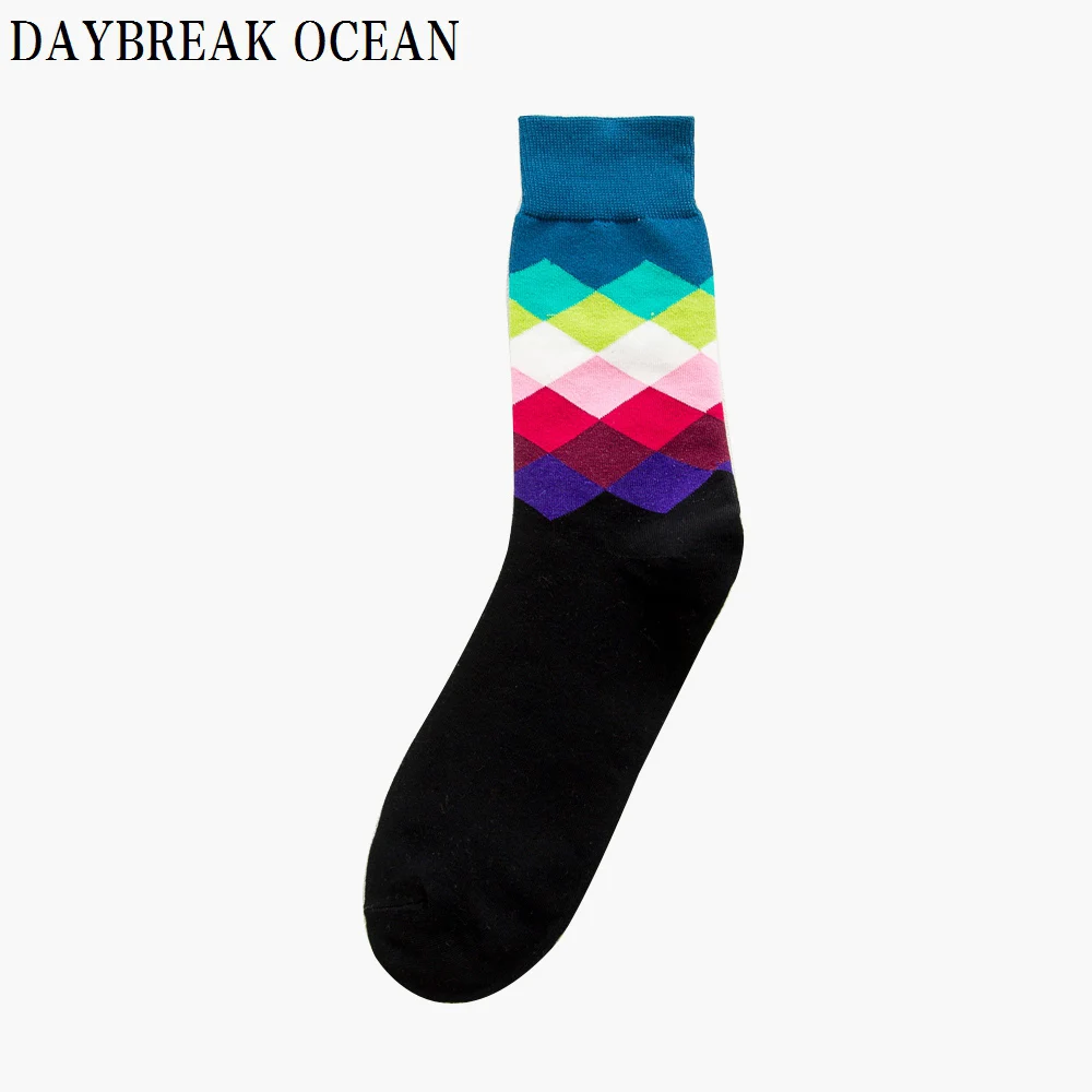 Цветные удобные носки из чесаного хлопка с градиентом размера плюс, мужские повседневные Модные весенне-осенние носки, забавные носки для счастливых мужчин - Цвет: NO4