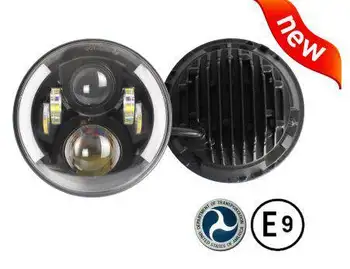 

DOT E9 Mark " H4 head light With Haol and DRL 7 Inch Round Black LED Projector Headlight for Jeep JK TJ LJ CJ Defender