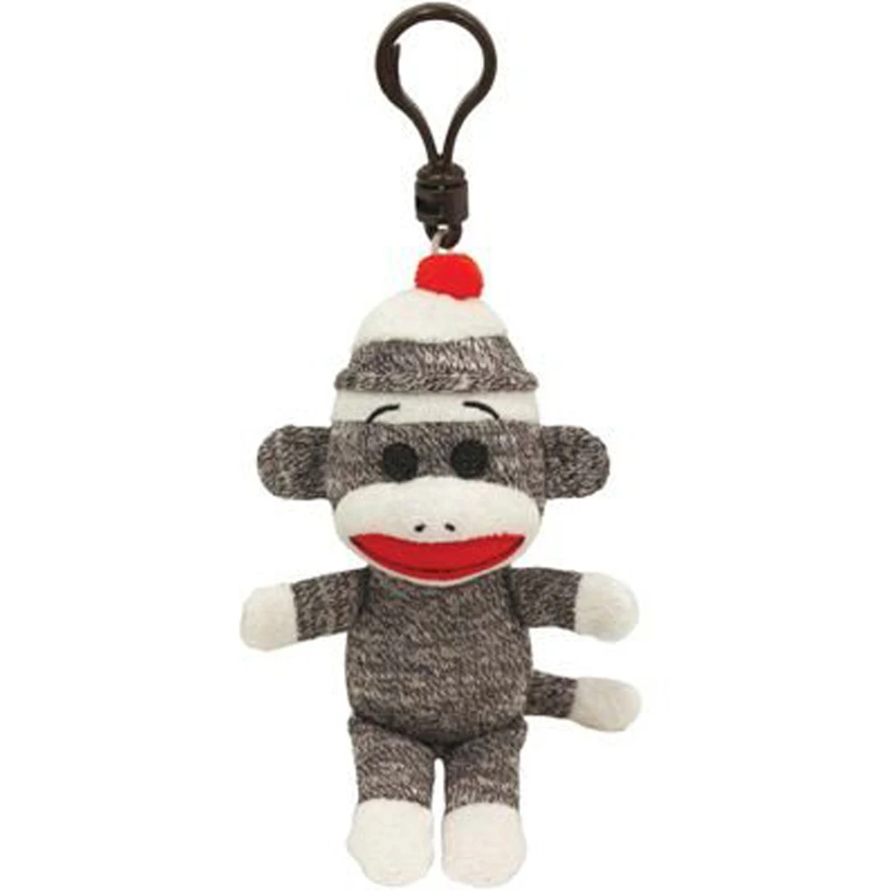 Pyoopeo Ty Beanie Babies 4" 9cm Socks the Sock Monkey Gray Clip Plush