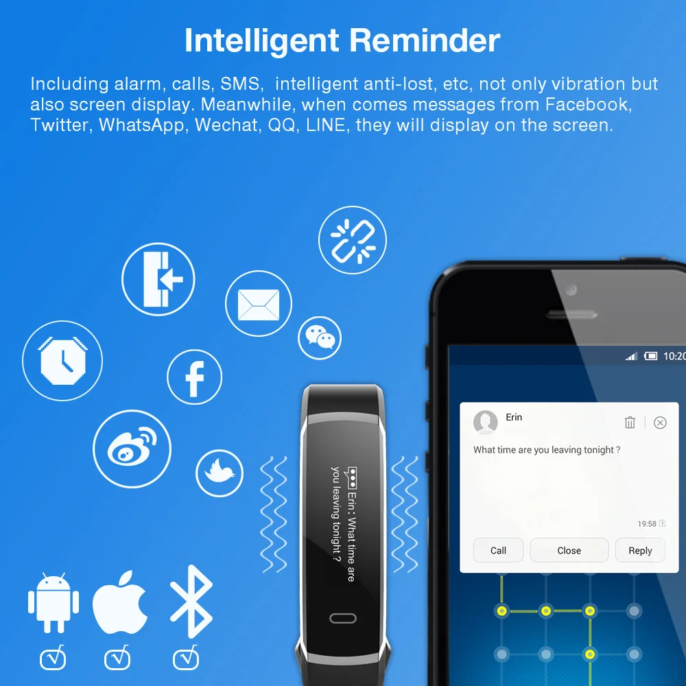 Makibes R3 Smart Bracelet Bluetooth 4.0 Wristband Continuous Heart Rate Monitor Health Fitness Tracker Smart Band Call Reminder