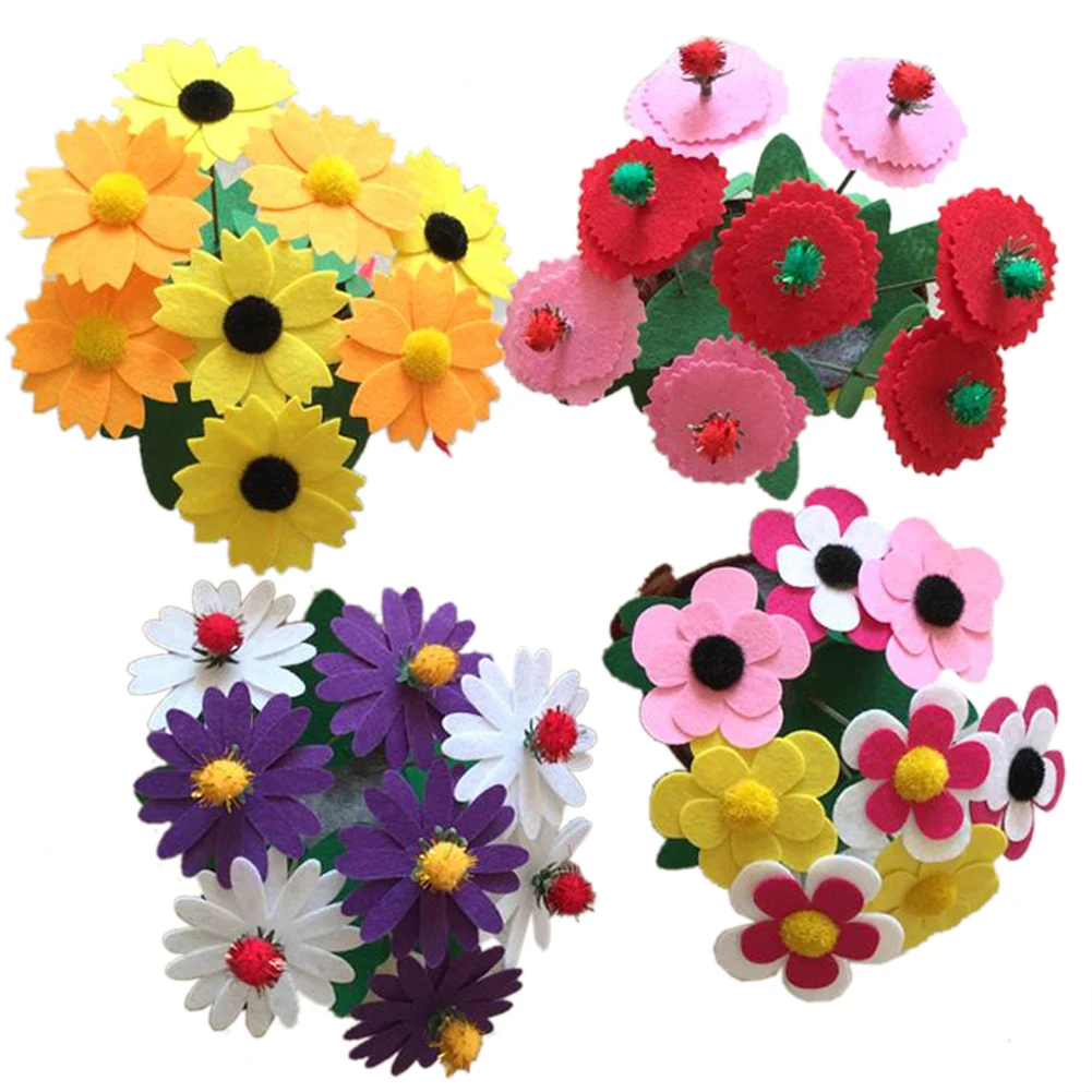 2PCS Kids Flower Design DIY Non woven Artificial Flower Pot Children