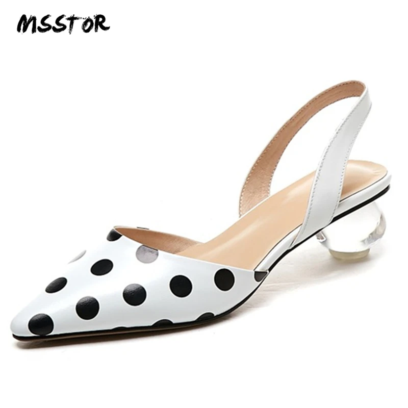 

MSSTOR Polka Dot Jelly Shoes Shallow Pointed Toe Strange Style Sweet Slip-On High Heels Sandals Mixed Colors Women Sandals 2019