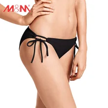 M&M бикини с завязками по бокам для женщин; коллекция года; летняя однотонная одежда для плавания с ремешками; плавки с низкой талией для девочек; сексуальный купальник; плавки