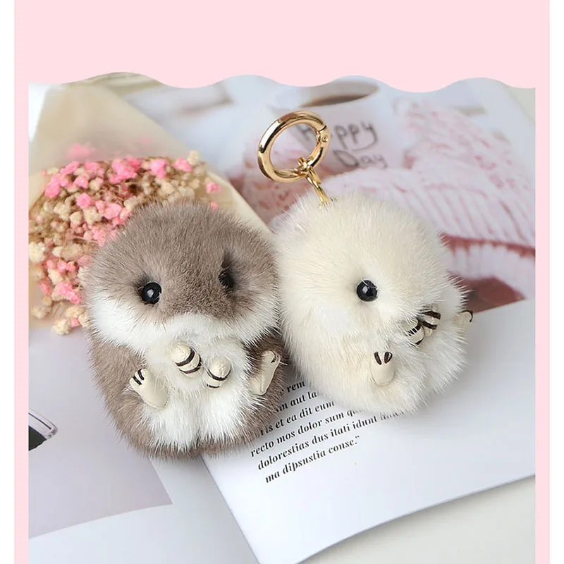 

Mink Fur Grass Keychain Cute Meng Hamster Pendant Fashion pom pom Keychain Handbag Pendant Car Decoration Birthday Gift