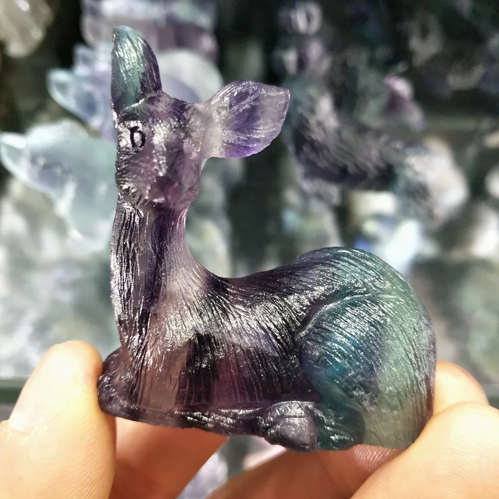 1pcs Crystal craft cute crystal animal colorful fluorite deer crystal