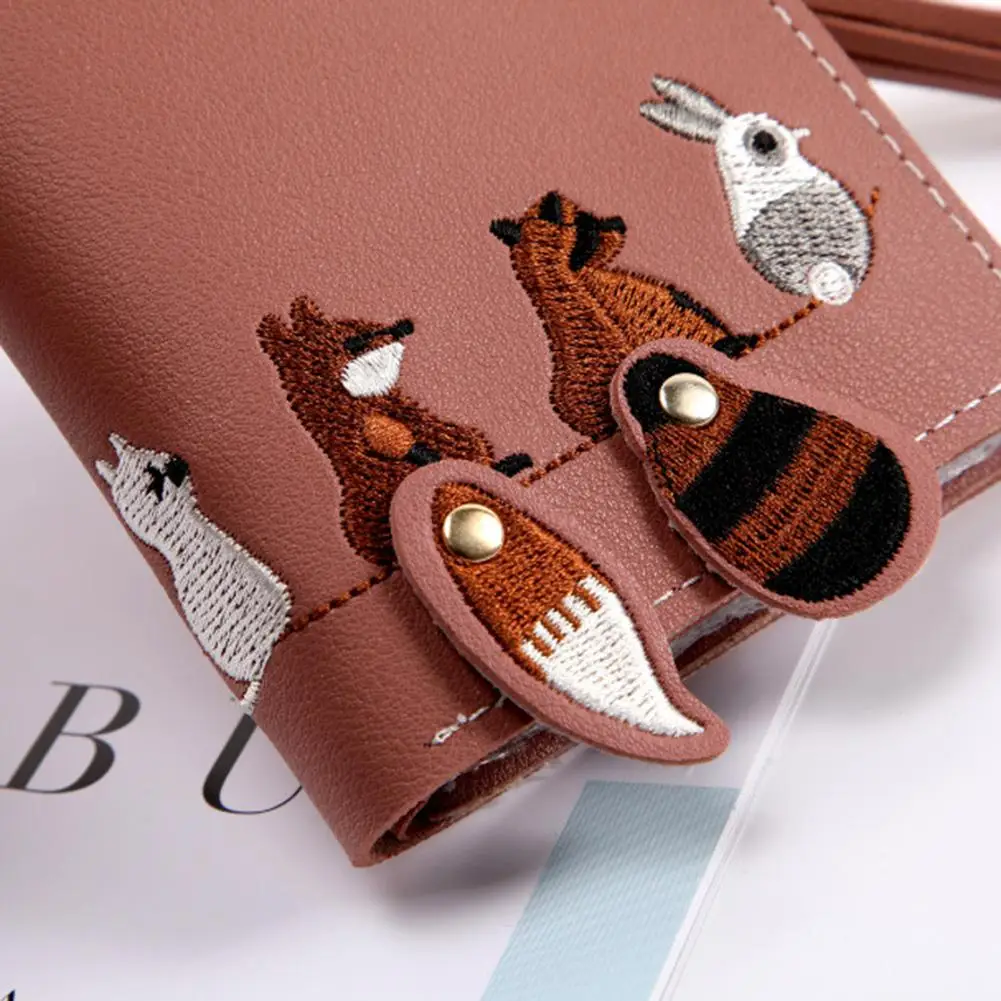 PinShang Short Wallet PU Leather Wallets Embroidery Animal Pattern Purse Coin Purse Zipper Bag Card Holders zk30