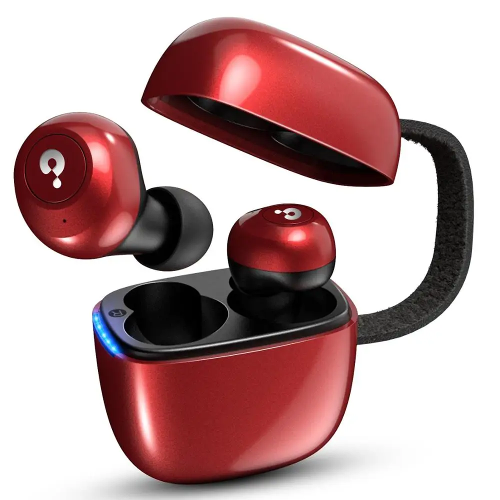 Bluetooth 5,0 настоящие беспроводные наушники IPX5 водонепроницаемые спортивные Беспроводные Наушники Hi-Fi стерео Bluetooth наушники с микрофоном для телефона - Цвет: Красный