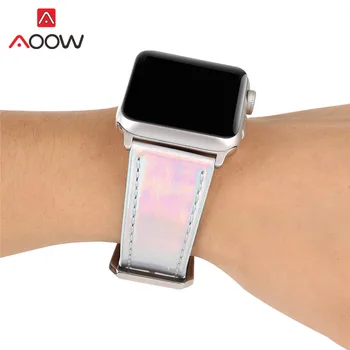 

Fashion Discolor Leather Watchband for Apple Watch iwatch 4 40mm 44mm 38mm 42mm Laser Men Women Replacement Bracelet Strap Band